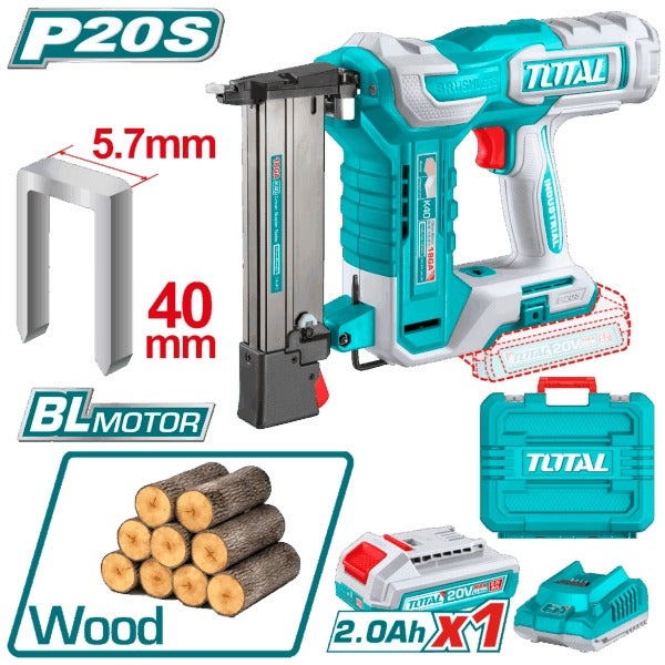 Total 20V Brad Nailer F10-F40 1x2AH+ 2AH Charger+ Acc