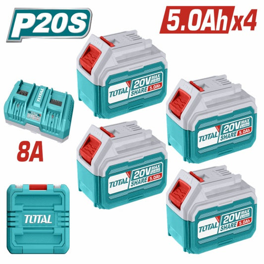 Total 20V Battery 4 X 5AH+ 2 Port 8AH Charger