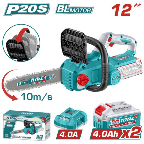 Total 20V Chain Saw B/L 12" 2X4AH + 4AH Charger