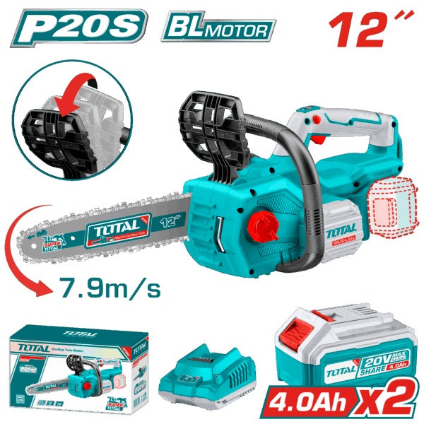 Total 20V Chain Saw B/L 12" 2x4AH+4AH Charger