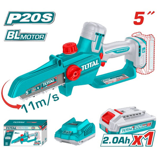 Total 20V Chain Pruner Saw 5" 1X2AH + 2AH Charger
