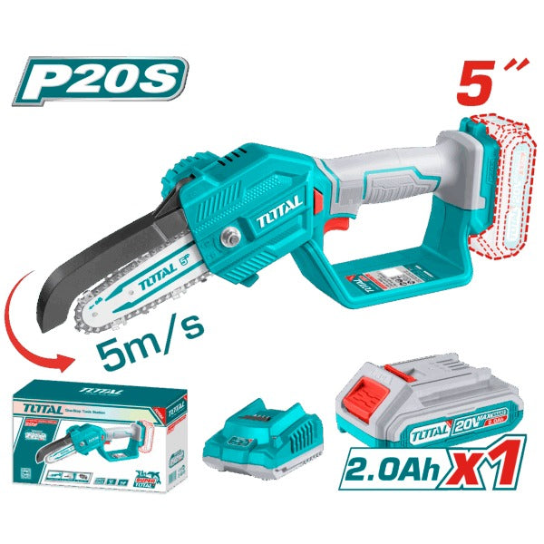 Total 20V Chain Pruner 5" 1x2AH+2AH Charger+Acc