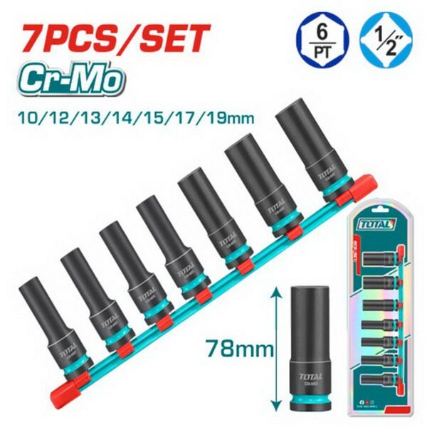Total Socket Set Impact 7Pc 1/2DR Tube 10-19mm