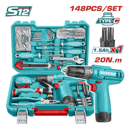 Total 12V Drill 20nm (TDLI12456)+148Pc Tool Set