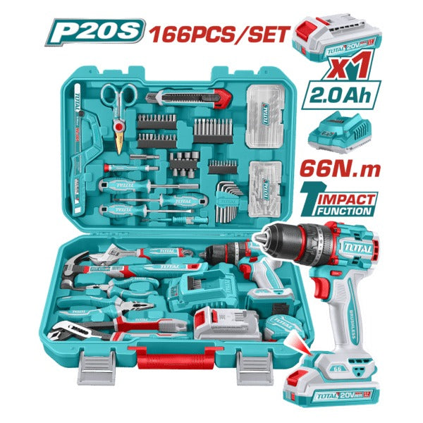 Total 20V Drill Impact 66nm + 166Pc Tool Set