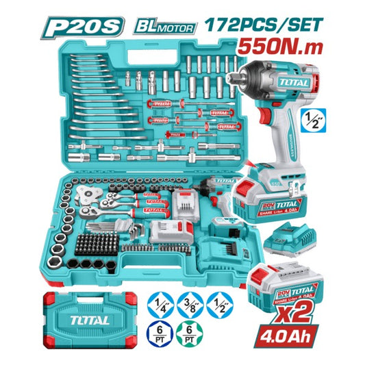 Total 20V Imp Wrench 550nm+Toolkit Set 172pcs