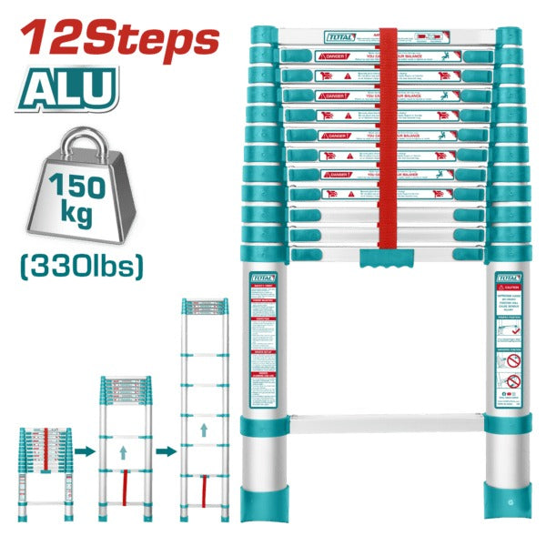 Total Ladder – Alum Telescopic Ext 3.7m x 12 Step 150kg