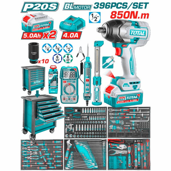 Total 20V COMBO I/wrench 850nm Tool Trolley 396PC