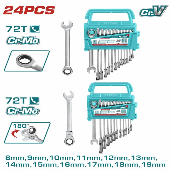 Total Spanner Ratchet (flexible) Set 12PC 8-19mm