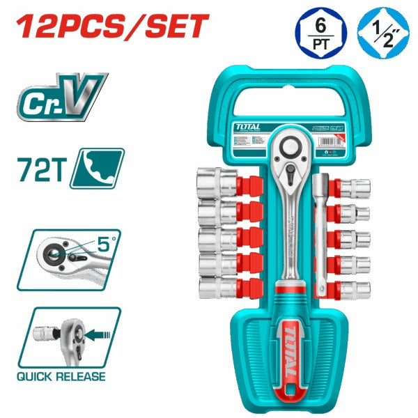 Total Socket Set 1/2"dr 10-24mm 12Pc