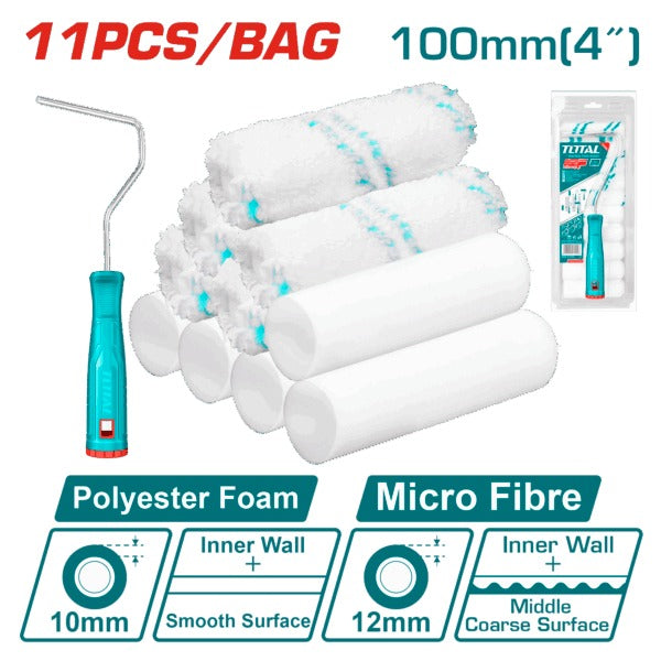 Total Paint Roller Set Foam 100mm 11Pc