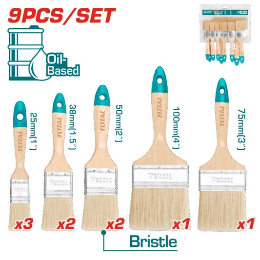 Total Paint Brush Wooden Handle Set 9Pcs