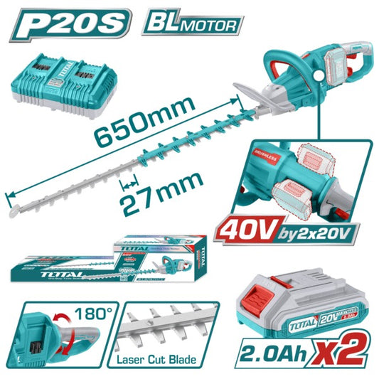 Total 20V/40V Hedge Trimmer 650mm 2X2AH+ 2AH Charger