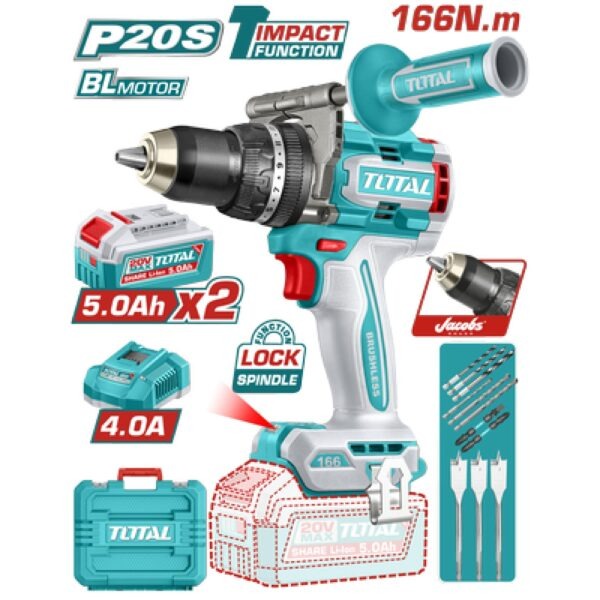 Total 20V Impact Drill 166nm+2X5AH+Charger+Acc