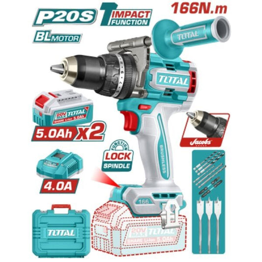 Total 20V Impact Drill 166nm+2X5AH+Charger+Acc