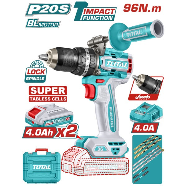 Total 20V Drill Impact 96nm B/L 2X4AH + 4AH Charger