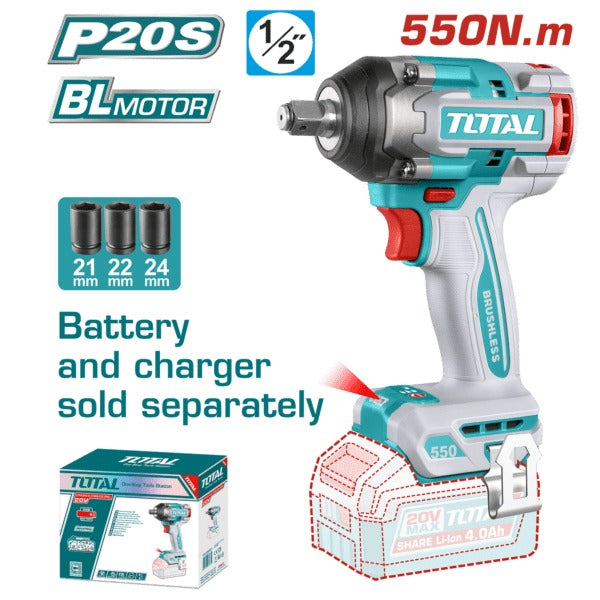 Total 20V Impact Wrench 550nm 1/2dr SOLO