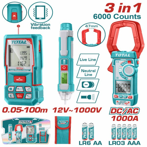 Total Elect LaserDistance Det100m+Clamp Meter+Volt Meter