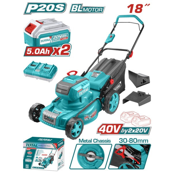 Total 20V/40V Lawn Mower 18" 2X5AH + 4AH Charger