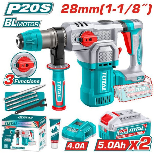 Total 20V Rotary Hammer 28mm 2X5AH+Charger+Acc