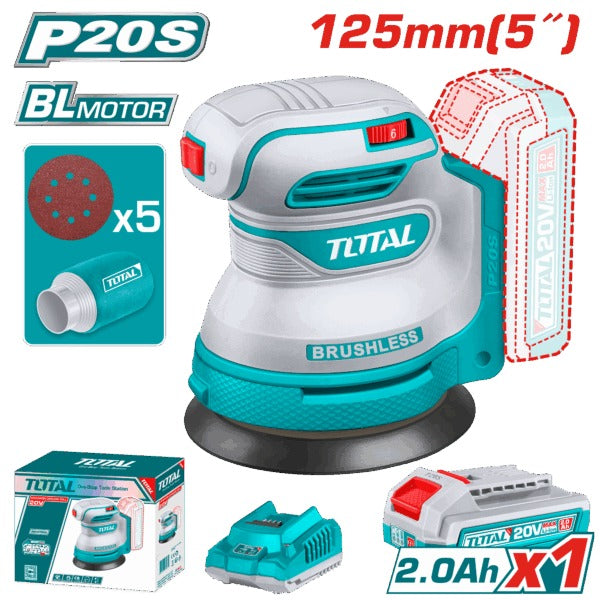 Total 20V Sander Orbital 125mm+1x2AH+ 2AH Charger+Acc