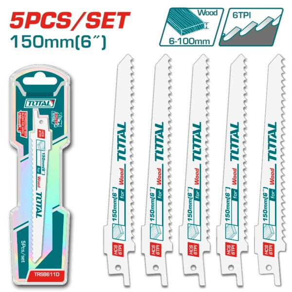 Total Reciprocating Saw Blade 150mm 6TPI 5pc Wood