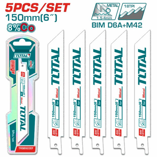 Total Reciprocating Saw Blade 150mm 18TPI 5Pc Metal