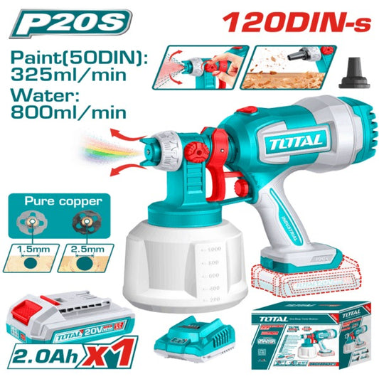 Total 20V Spray Gun 800ml 1x2AH+2AH Charger+Acc