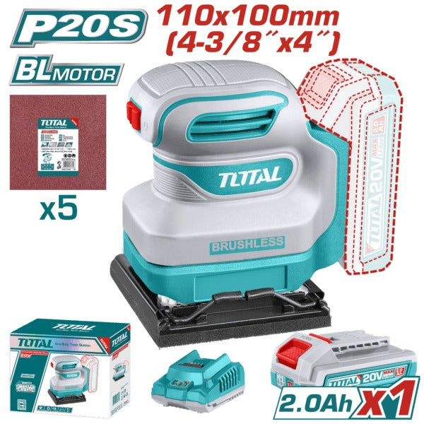 Total 20V Sander Orbital 110mm+1x2AH + 2AH Charger+ Acc