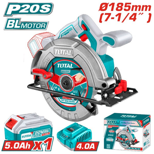 Total 20V Circular Saw 185mm 1X5AH+ 4AH Charger+Acc