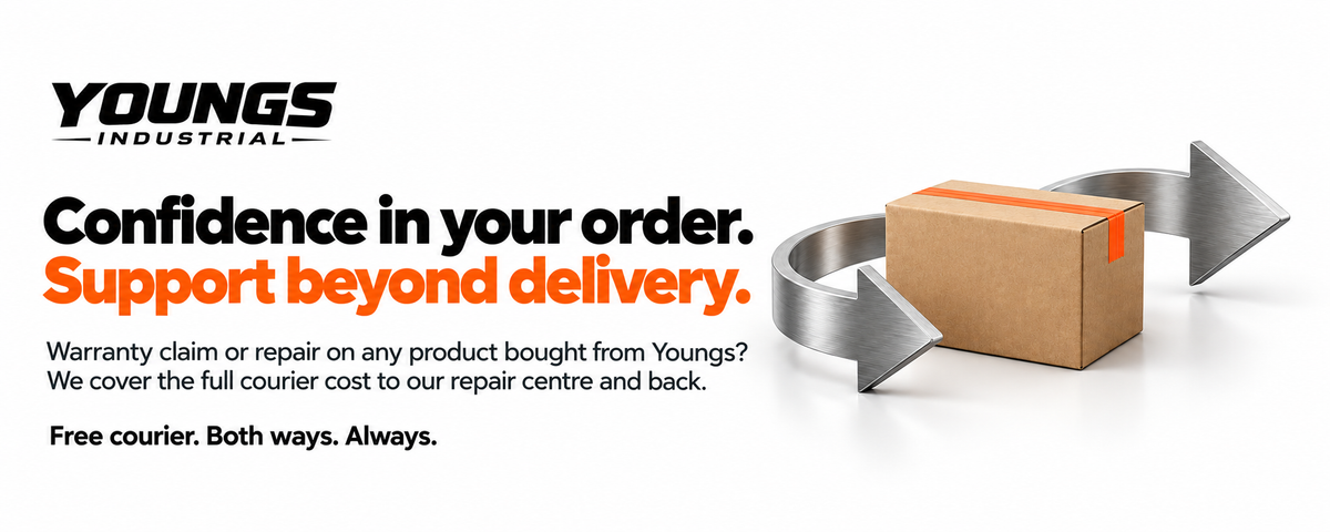 Confidence in your order. Support beyond delivery. Warranty claim or repair on any product bought from Youngs? We cover the full courier cost to our repair centre and back. Free courier. Both ways. Always.