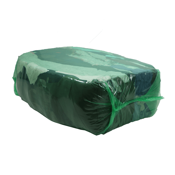 Coloured recycled eco B-grade cleaning rags in a green 5 kg pack