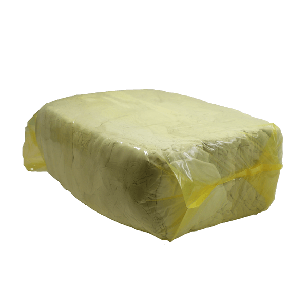 White cotton standard-grade cleaning rags in a yellow bag, 5 kg pack